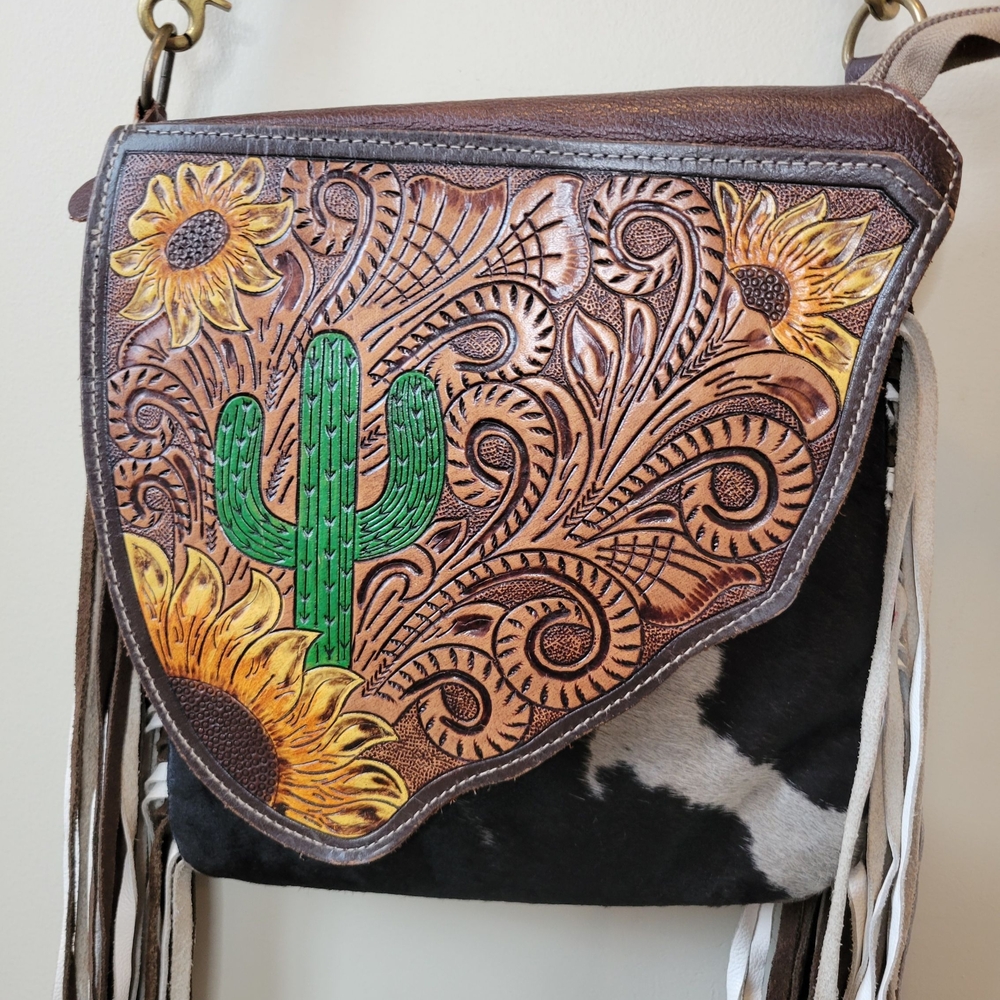 Myra Bag Brown and Green Embossed Crossbody